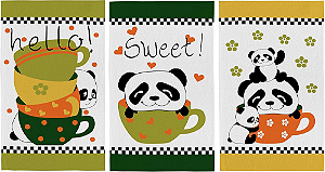 Pano de Prato Copa Atoalhado Felpudo Teka Primore Pandas (kit com 3 unidades)