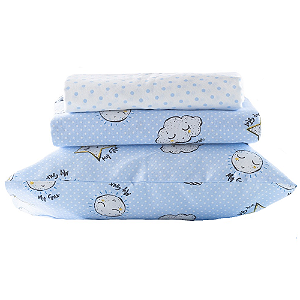 Jogo de Cama/Berço Azul Tekinha Baby Ninar 3 Peças