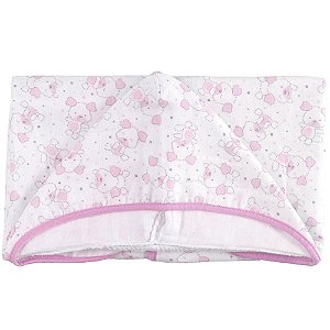 Toalha Com Capuz em Tecido Fralda Estampada Teka Baby Rosa