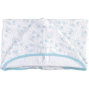 Toalha Com Capuz em Tecido Fralda Estampada Teka Baby Azul
