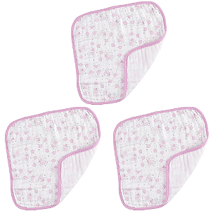 Panos de Boca Teka Estampa Cachorrinhos Rosa (Kit com 3 unidades)