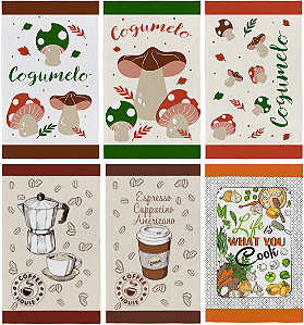 Panos de Prato Teka Primore Cogumelos/Café - 6 peças sortidas