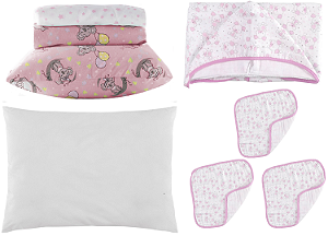 Jogo Berço Rosa Teka + Travesseiro +Capuz + Panos Boca 8 Pçs