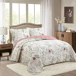 Colcha Bouti Solteiro NC Home Floral + Porta Travesseiro - 2 peças