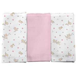 Pano De Boca Incomfral Bercinho Estampa Passarinho Rosa - 03 Peças