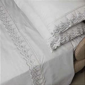 Jogo de Cama Rendado Casal Percal Soft 300 Branco - 4 peças