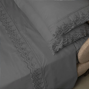 Jogo de Cama Rendado Queen Percal Soft 300 Fios Fendi - 4 peças