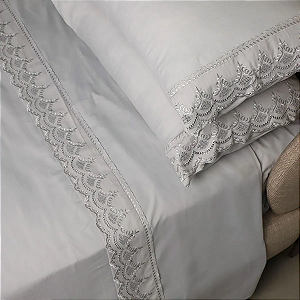 Jogo de Cama Rendado Queen Percal Soft 300 Fios Lunar- 4 peças