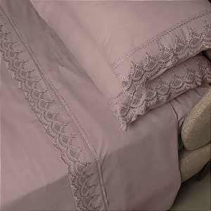 Jogo de Cama Rendado Solteiro Percal Soft 300 Fios Rosé- 3 peças