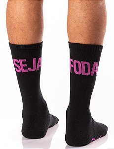 Meia do Poder - Seja Foda (Preto com Roxo) - Algodão Comfort