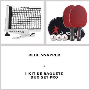 1 Conjunto Snapper de rede e suporte para tênis de mesa + 1 Conjunto de raquetes de tênis de mesa Duo Set Pro(2 raquetes e 3 bolas)