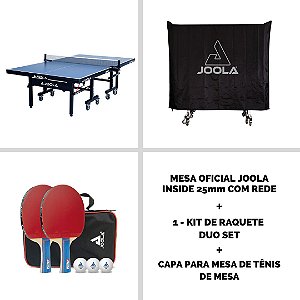 Mesa oficial Joola Inside 25mm + 1 Conjunto de raquetes de tênis de mesa Duo Set (2 raquetes e 3 bolas) + Capa para mesa de Tênis de Mesa
