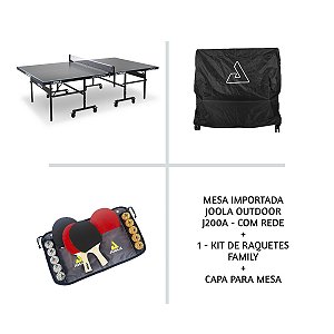 Mesa Joola Outdoor J200A + 1 Conjunto Family Set (maleta com 4 raquetes e 10 bolas) + Capa para mesa (Posição Vertical)