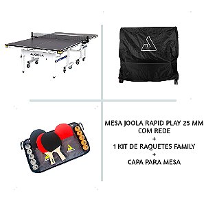 Mesa JOOLA RAPID PLAY 25mm + 1 Conjunto Family Set (maleta com 4 raquetes e 10 bolas) + Capa para mesa (Posição Vertical)