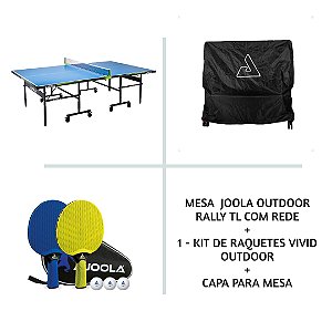Mesa Joola Outdoor + Conjunto de 2 raquetes e 3 bolas Outdoor JOOLA Vivid + Capa para mesa (Posição Vertical)
