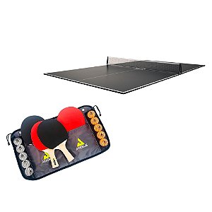 Kit Tampo de mesa JOOLA Conversion Top + Conjunto Family Set (maleta com 4 raquetes e 10 bolas)