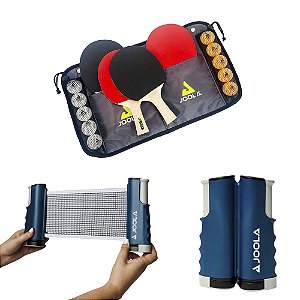 Kit Rede Retrátil JOOLA + 1 Conjunto Family Set (maleta com 4 raquetes e 10 bolas)