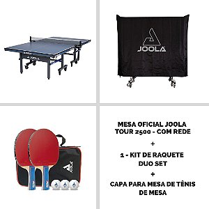 Mesa oficial Joola Tour 2500 (25mm) + 1 Conjunto de raquetes de tênis de mesa Duo Set (2 raquetes e 3 bolas) + Capa para mesa de Tênis de Mesa