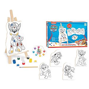 Kit Pintura Patrulha Canina com Cavalete Tintas e Tela Infantil