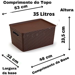 Caixa Organizadora Rattan Grande com Tampa 35 Litros Marrom