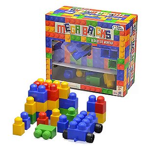 Brinquedo Mega Blocos de Montar Infantil Colorido 48 Peças Mega Bricks