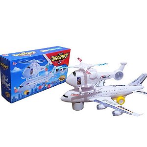 Avião Duplo e Helicóptero de Brinquedo Musical Bate e Volta com Som e Luzes 3D