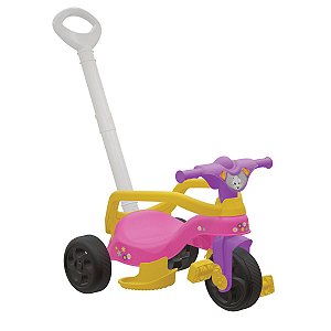 Motoca Infantil Triciclo Encantado Rosa com Empurrador e Proteção Pais e Filhos