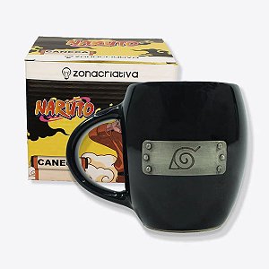 Caneca Oval Preta de Cerâmica do Naruto Zona Criativa 350 ml na Caixa