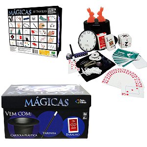 Jogo Mágicas Kit 15 Truques Cartas Dados Brinquedo Presente