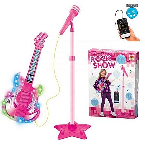 Guitarra com Microfone Musical Infantil Pedestal Rosa