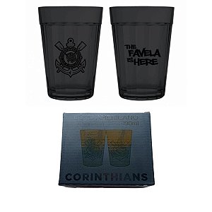 Jogo 2 Copos Americanos Prime Corinthians Preto 190ml Luva com Caixa