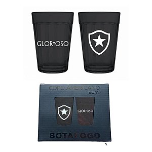 Jogo 2 Copos Americanos Prime Botafogo Preto 190ml Luva com Caixa