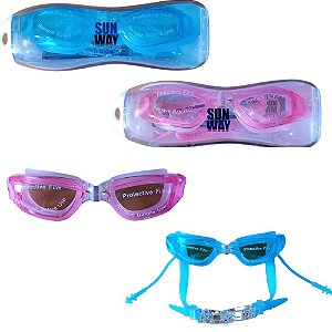 Óculos de Mergulho Natação Piscina com protetores de ouvido e Estojo Azul e Rosa