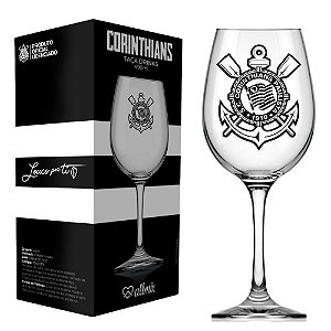 Taça de Vinho Drinks em Vidro Corinthians 490ml na Caixa