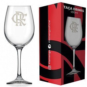 Taça de Vinho Grande Drinks 490ml em Vidro Cristal Flamengo na Caixa