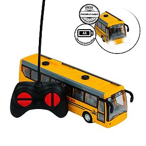 Carrinho Ônibus Escolar em Controle Remoto com Luzes de Farol e Escala 1:32 Amarelo