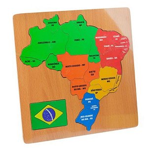 Quebra Cabeça de Madeira Mapa Geográfico do Brasil 30 Peças