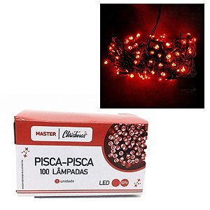 Pisca Pisca Árvore de Natal Cor Vermelha E Fio Verde 100 Lâmpadas de LED 127V Cabo de 8m