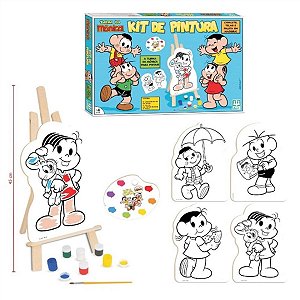 Kit Pintura Turma da Mônica Cavalete Tintas e Tela Infantil