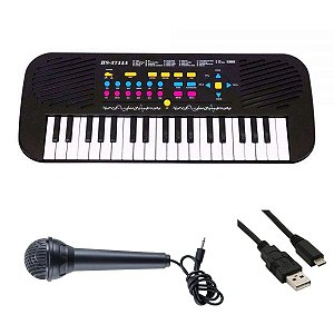 Piano Teclado Musical de Brinquedo Microfone 37 teclas e USB
