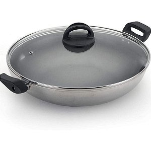 Panela Antiaderente Wok com Tampa de Vidro Tamanho 32