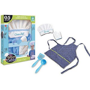 Brinquedo Roupa de Chef de Cozinha Cozinheiro Infantil Azul
