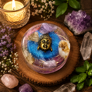 Orgonite Redonda Equilíbrio Emocional e Mental com Buda
