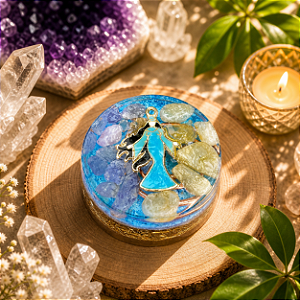 Orgonite redondo mini Iemanjá - Abre caminhos, limpa a mente e traz paz