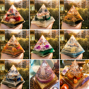 Kit 9 Pirâmides Orgonites - Guardiã, transmutação e proteção, Prosperidade, Conexão espiritual, Saúde Física, Paz e Alegria, Foco, Cura emocional e Revitalização Enegrética
