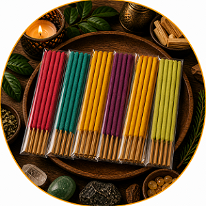 Kit 6 Incensos - Morango, Arruda, Mirra, Sandalo, Laranja Pimental e Citronela