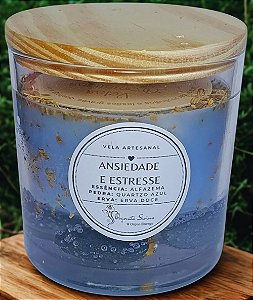 Vela Orgônica de Ansiedade e Estresse Cristais e Ervas – Quartzo Azul e Erva-Doce – 8x8cm