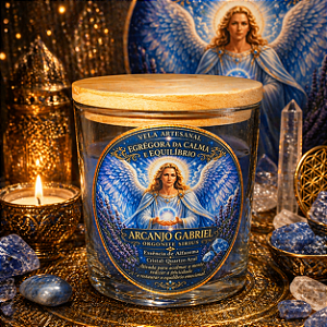 ✨ Vela Energizada Arcanjo Gabriel – Alfazema e quartzo azul - Calma & Equilíbrio 8x8 cm