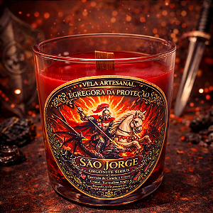 ✨ Vela Energizada São Jorge – Cascas e Folhas com Turmalina Negra – Proteção & Defesa Espiritual 8x8 cm