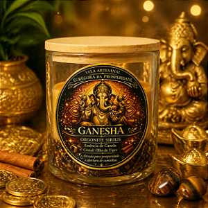 ✨ Vela Energizada Ganesha – Canela com Olho de Tigre – Prosperidade & Abertura de Caminhos 8x8 cm